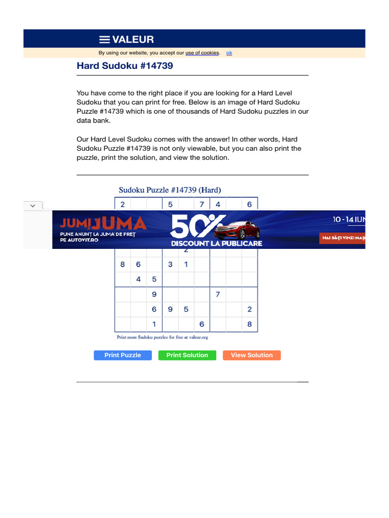 Free Printable Hard Sudoku With The Answer #14739 | PDF