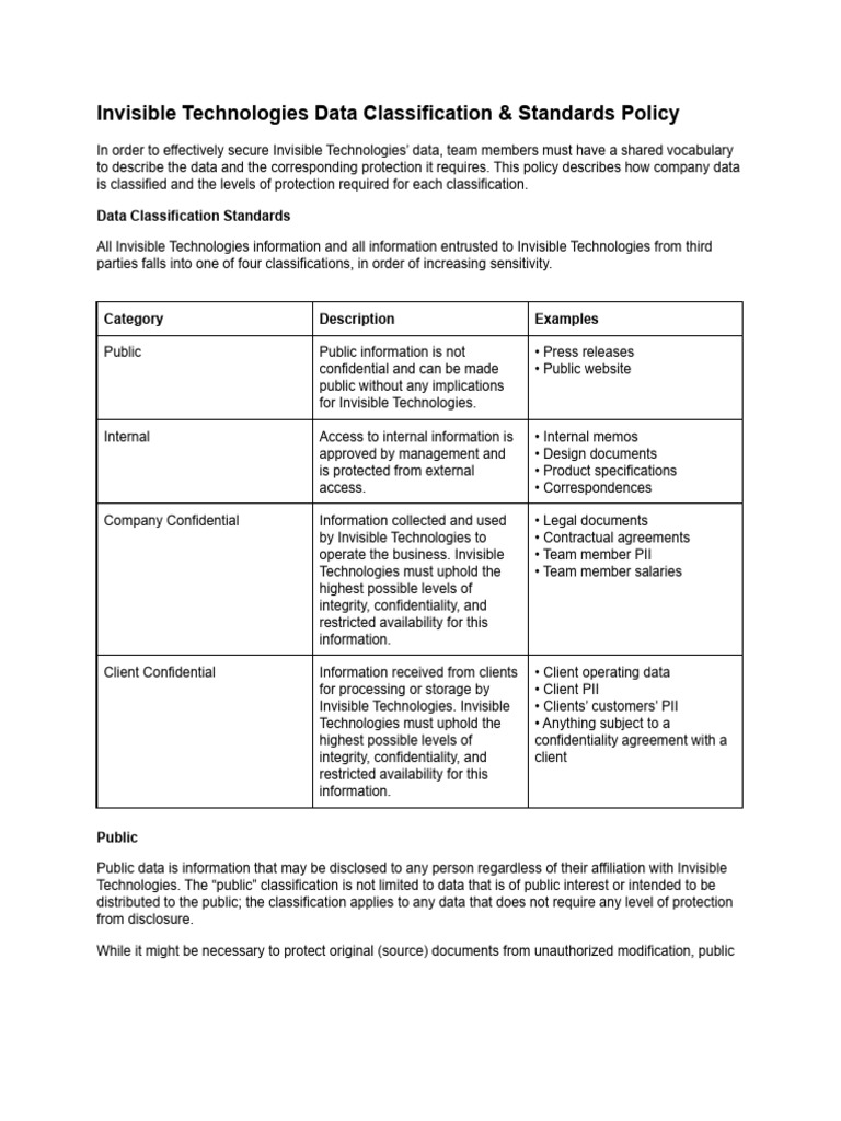 Data Classification Standards Policy | PDF | Non Disclosure Agreement ...