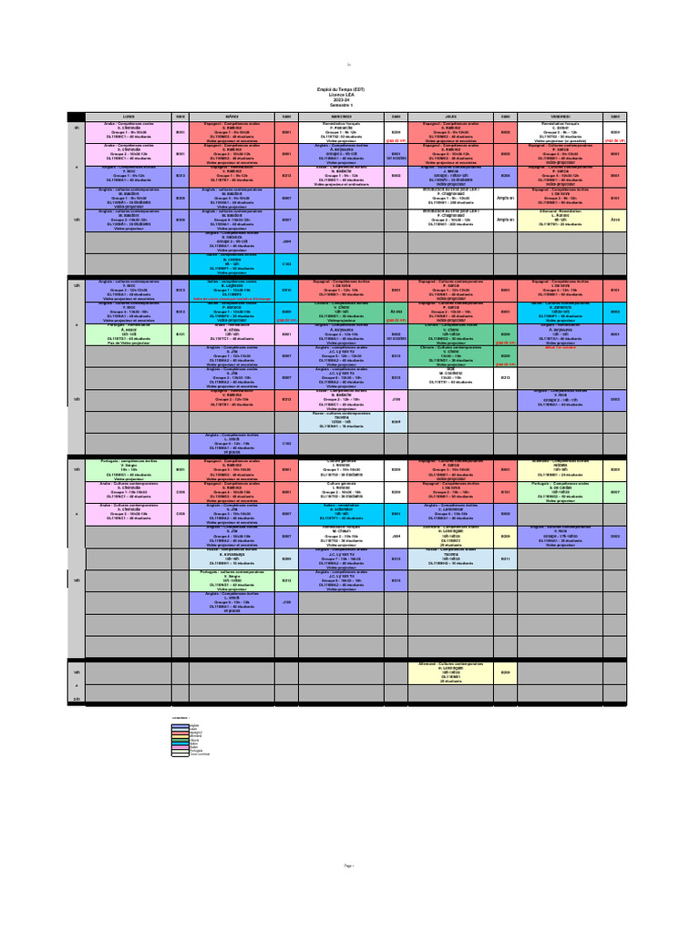 Emploi du Temps Licence LEA 2023-24 | PDF | Langues en Europe ...