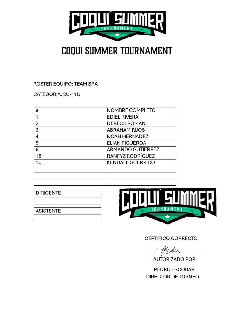 Team Bra Roster 9u-11u | PDF