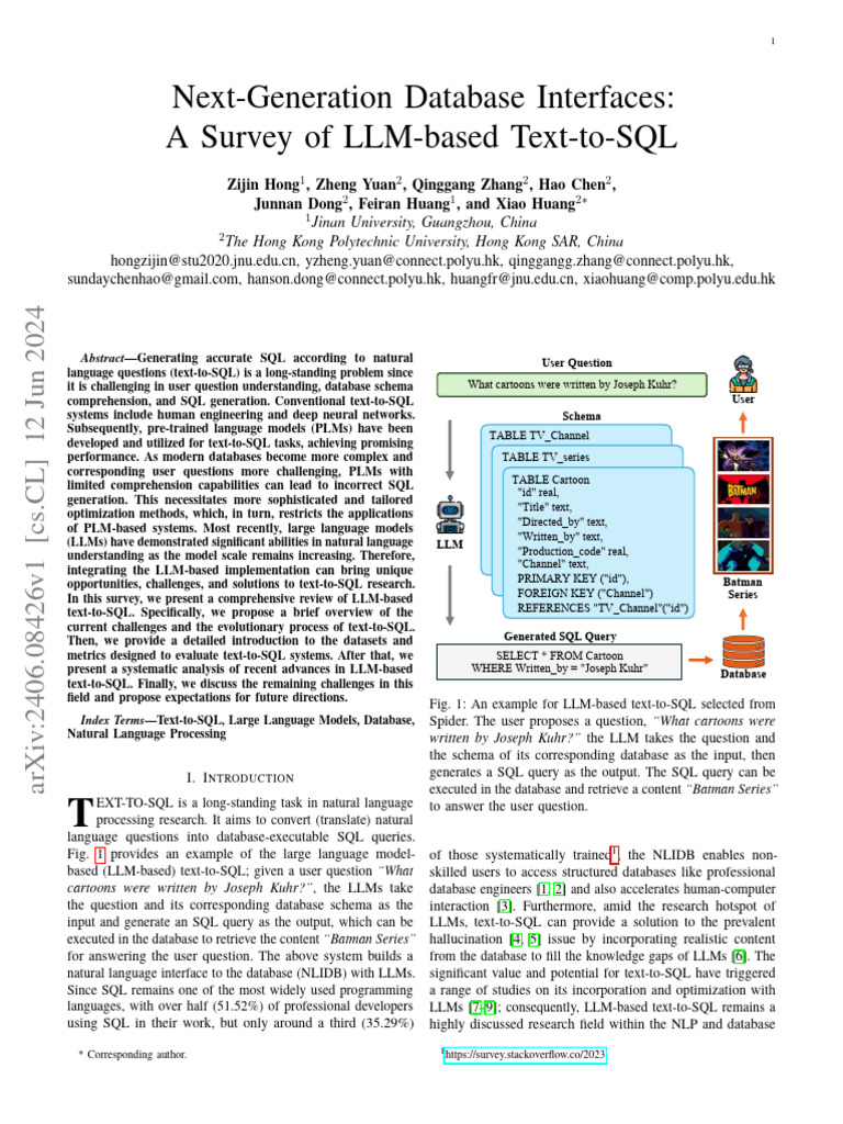 Next-Generation Database Interfaces: A Survey of LLM-based Text-to-SQL ...