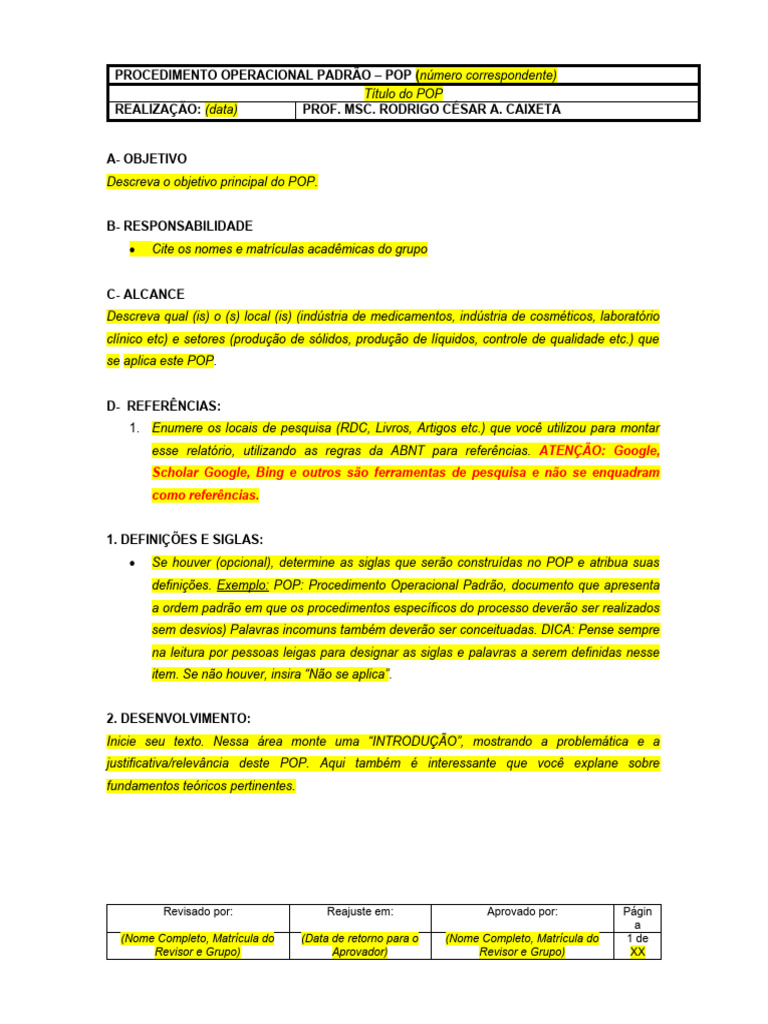 Procedimento Operacional Padrão - POP | PDF