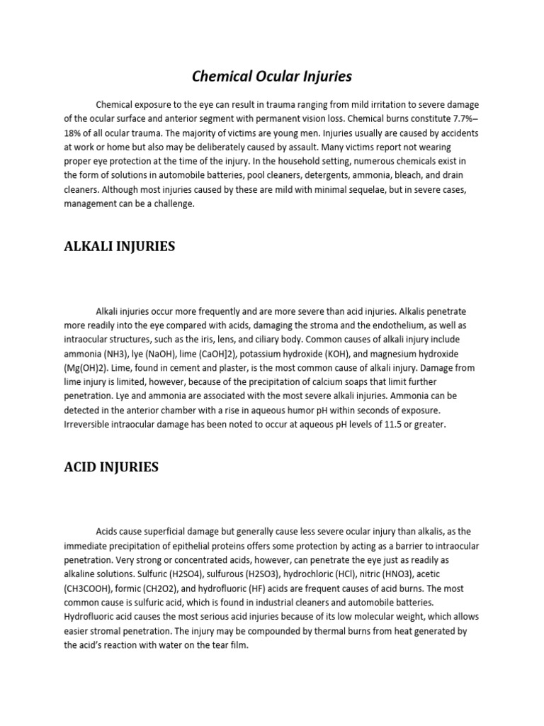 Chemical Eye Injuries: Types and Treatment | PDF | Cornea | Sodium ...