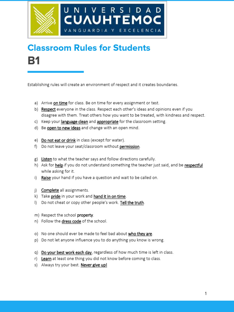 Essential Classroom Rules for Students | PDF | Career & Growth | Art