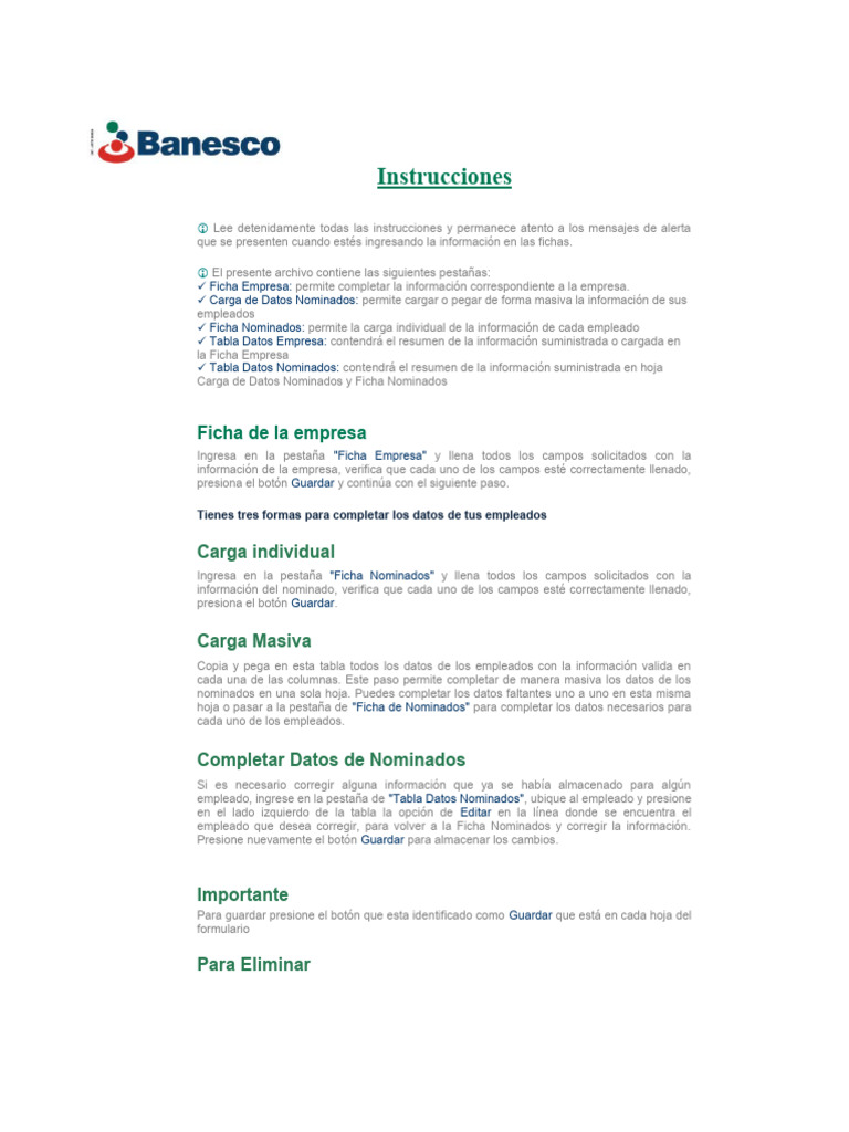 Instrucciones para Carga de Datos en Banesco | PDF | Business | Venezuela
