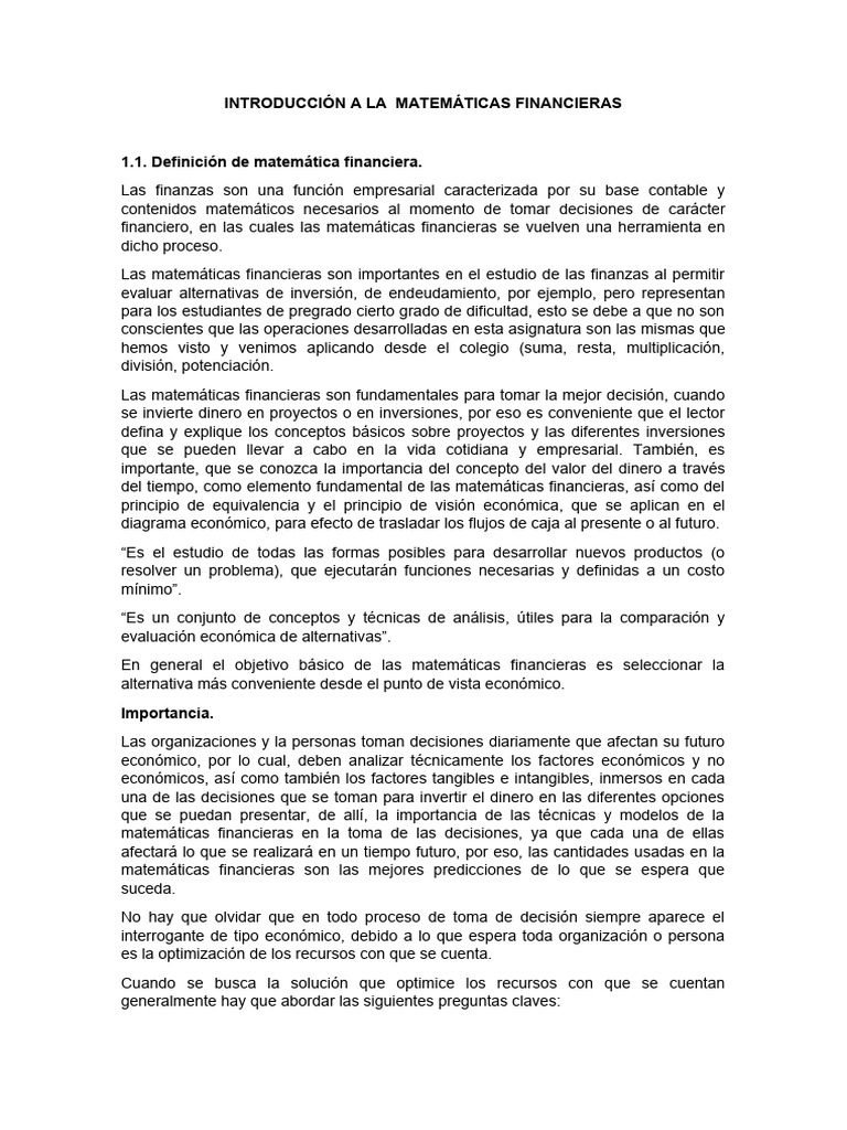 Introducción A La Matemáticas Financieras | PDF | Inflación | Finanzas ...