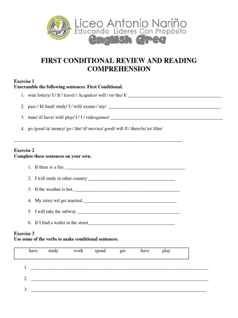 FIRST CONDITIONAL REVIEW AND READING COMPREHENSION | PDF | Luck ...