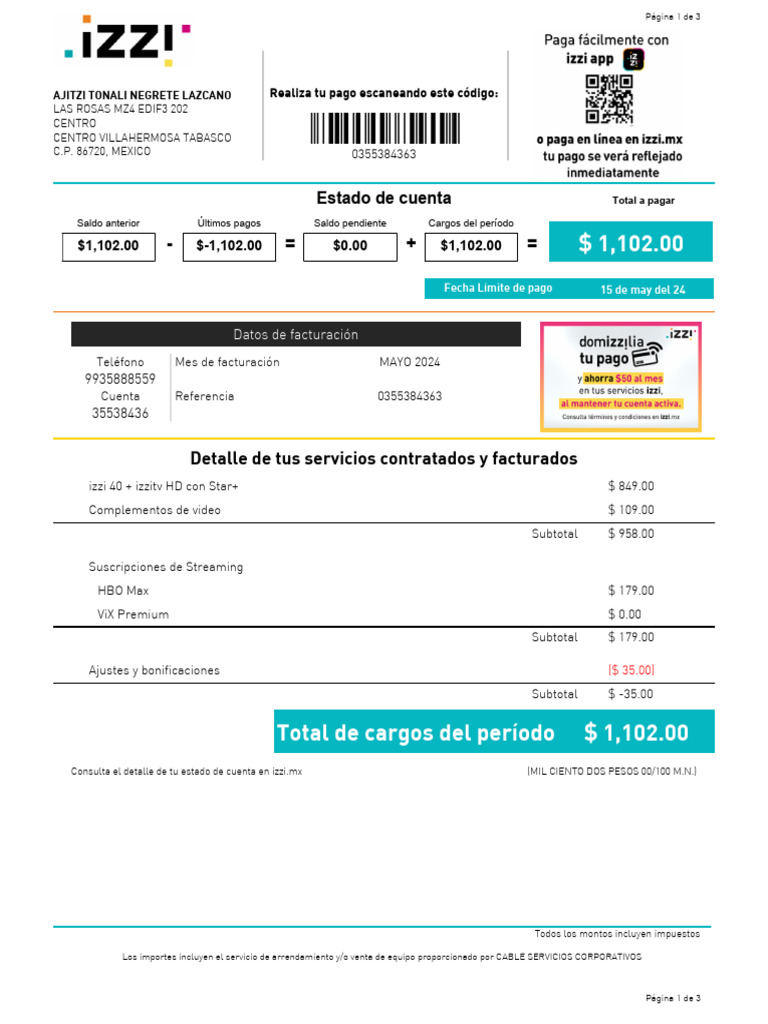 REcibo IZZI | PDF | Multimedia | Telecomunicaciones