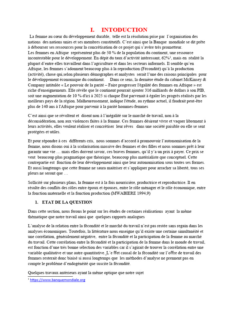 Fécondité et Autonomisation des Femmes en Afrique | PDF ...