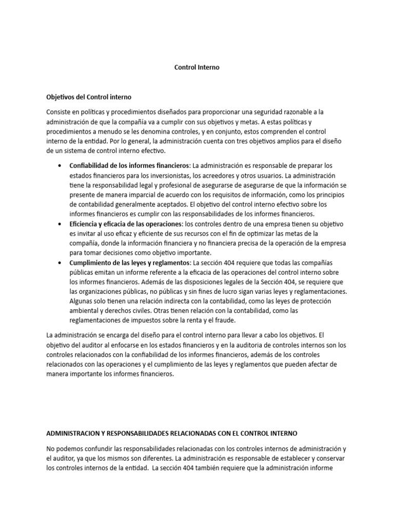 Objetivos del Control interno | PDF | Estado financiero | Contralor