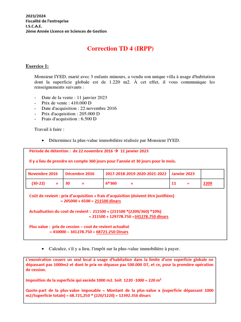 Plus-Value Immobilière et Impôts 2023 | PDF | Impôt sur le revenu ...