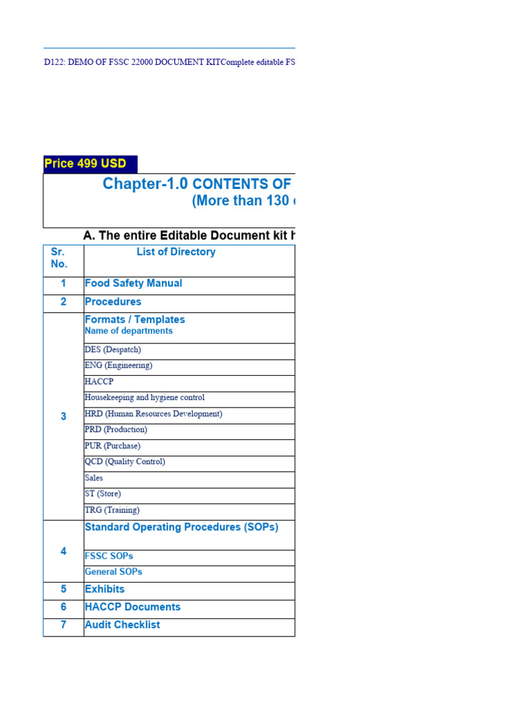 FSSC Document Kit | PDF | Food Safety | Hazard Analysis And Critical ...