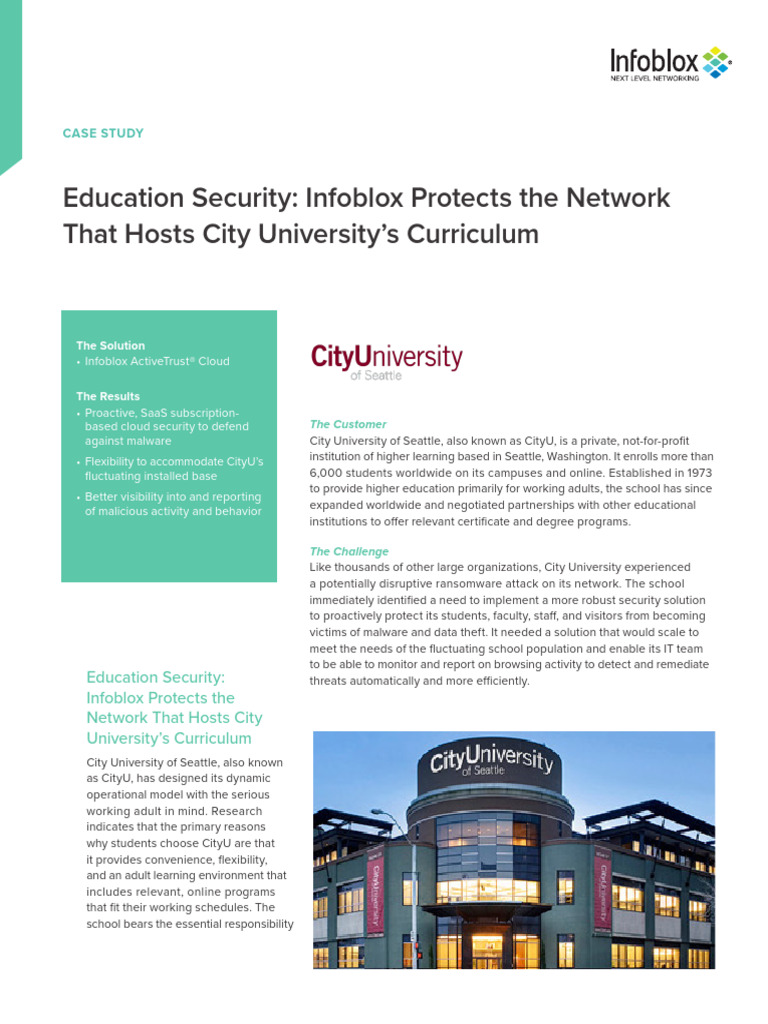 Infoblox Case Study City U Seattle | PDF | Cloud Computing | Ransomware