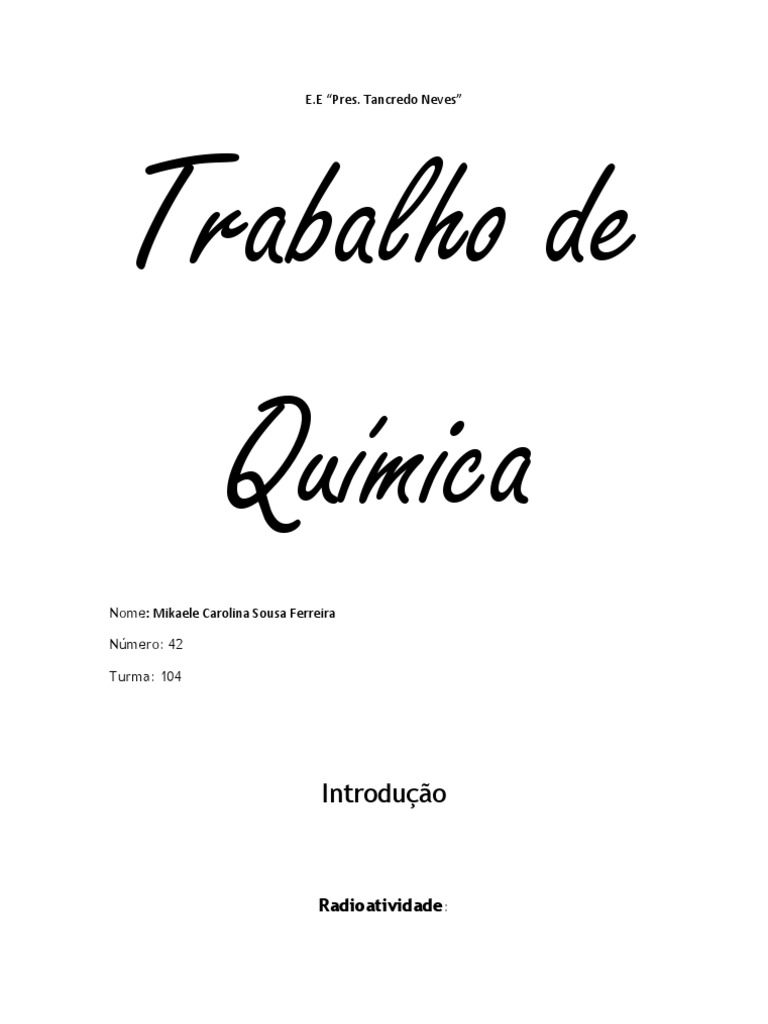 Capa Para Trabalho De Quimica Ensino Medio