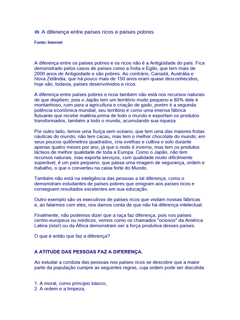 A Diferença Entre Países Ricos E Países Pobres Download Grátis Pdf