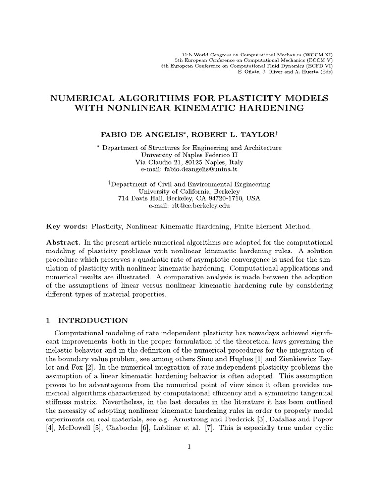 Numerical algorithms for plasticity models pdf