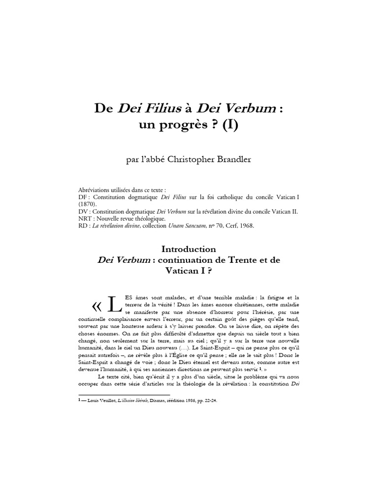 Progrès doctrinal : Dei Filius vs Dei Verbum | PDF | IIe concile ...