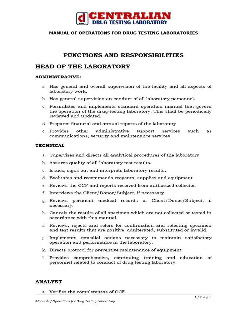 Drug Testing Laboratory Operations Manual | PDF | Drug Test | Detection ...