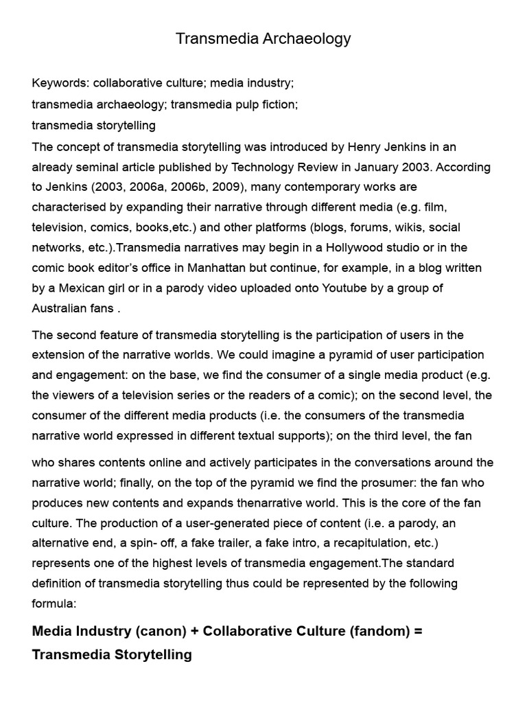 Transmedia Storytelling and Pulp Fiction | PDF | Storytelling