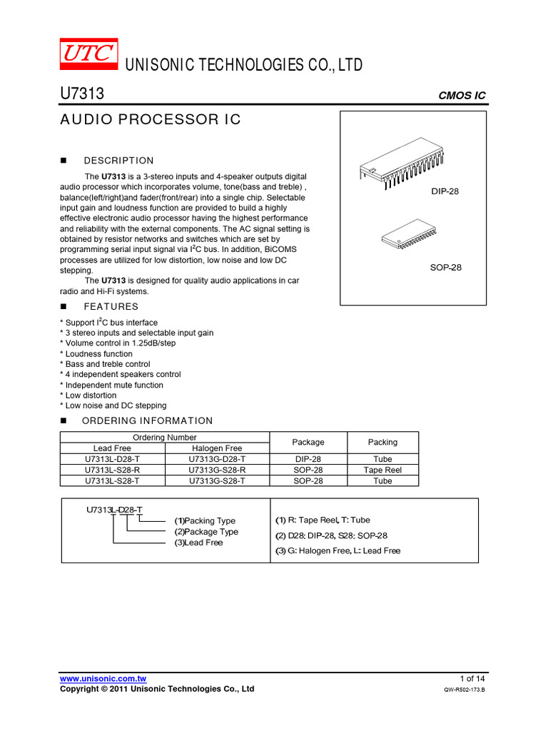 U7313 Audio Processor IC Overview | PDF | Manufactured Goods ...