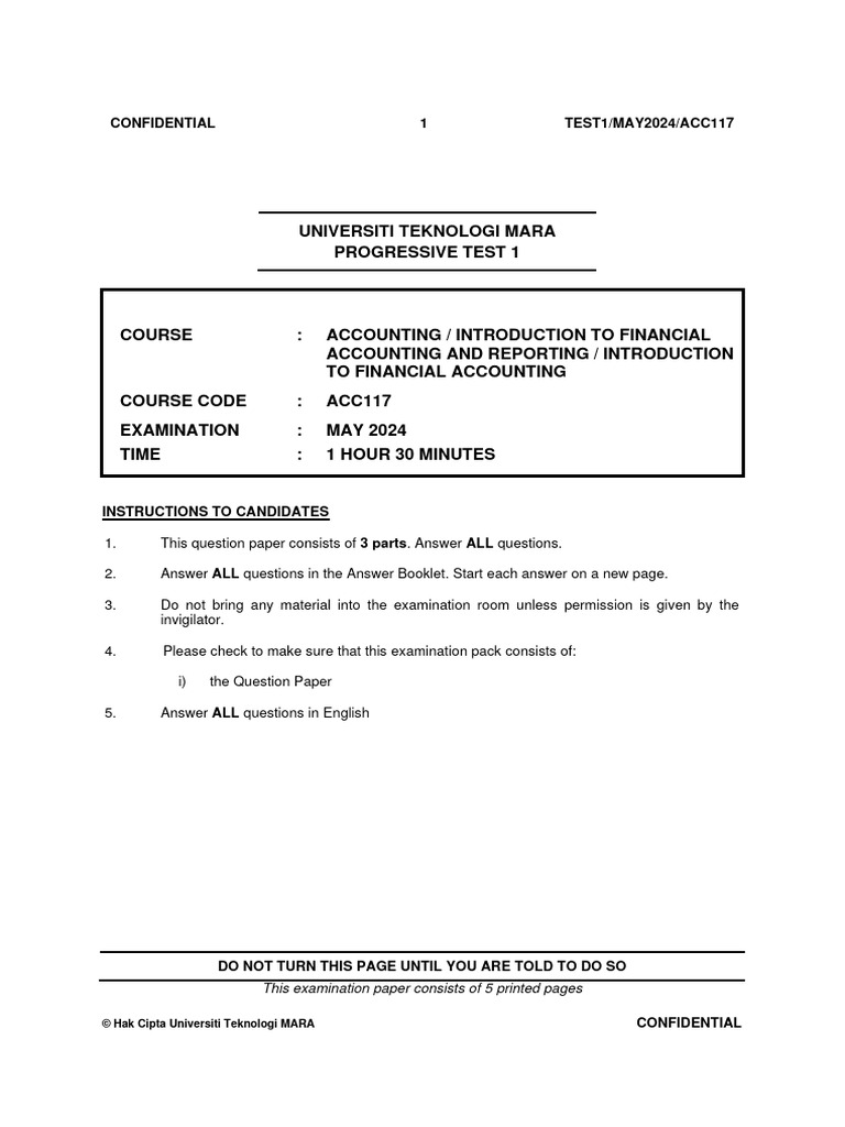 ACC117 Test 1 Examination Paper | PDF | Debits And Credits | Financial ...