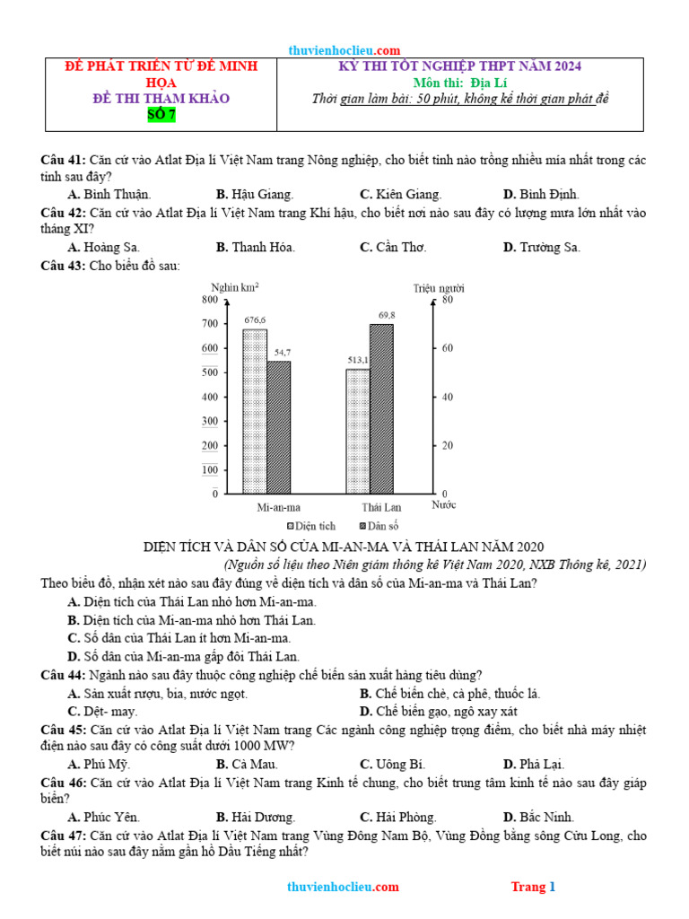 De Thi Thu TN THPT 2024 Dia Li Phat Trien Tu de Minh Hoa de 7 | PDF