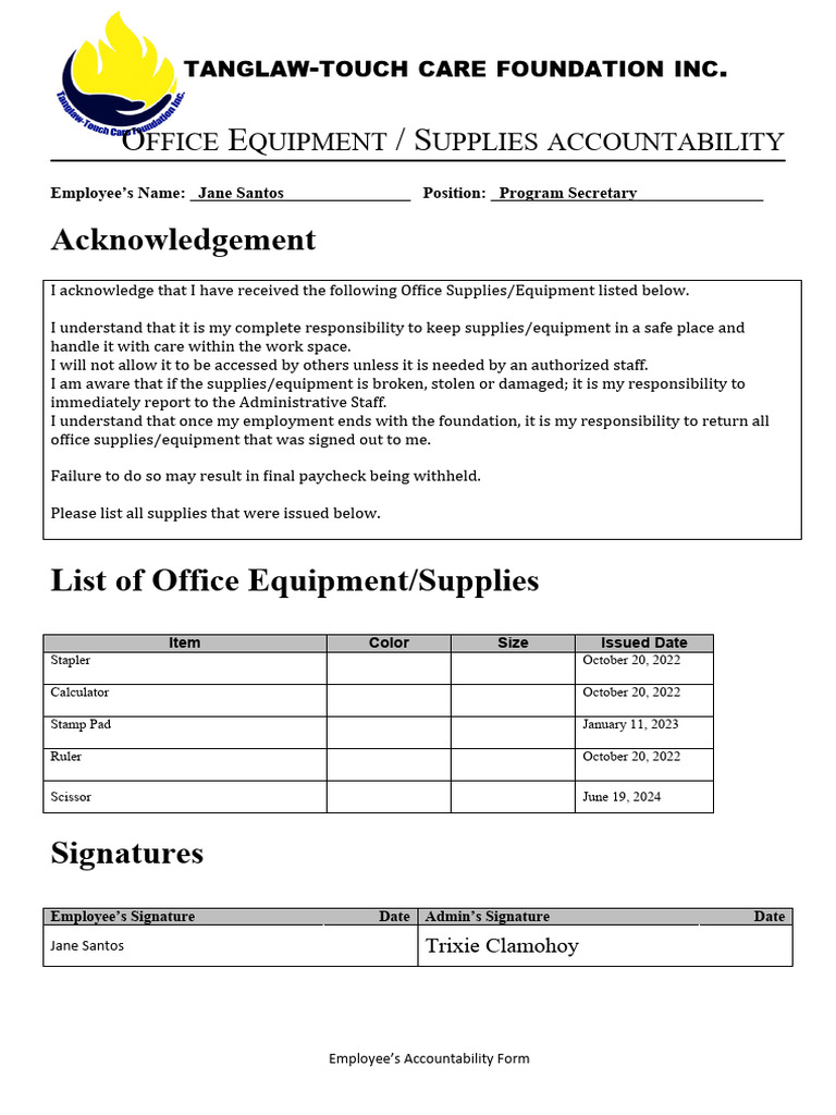 Office Equipment Accountability Forms | PDF | Paycheck | Stationery