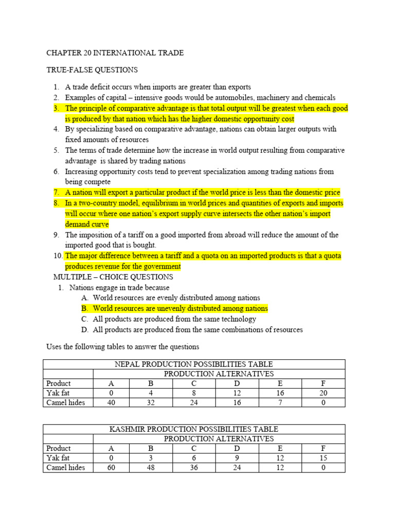 International Trade Concepts Quiz | PDF | Exports | Tariff