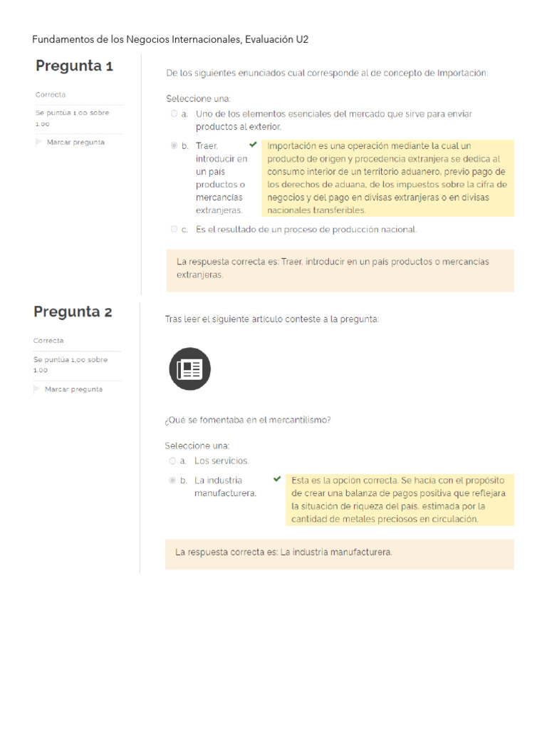 Evaluación U2 - Fundamentos de Los Negocios Internacionales | PDF