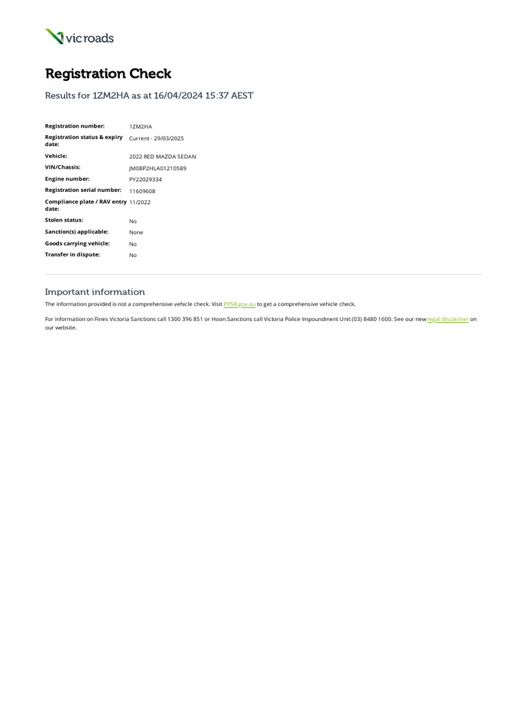 VEHICLE TITLE REGISTRATION STATUS INQUIRY intelligence overview