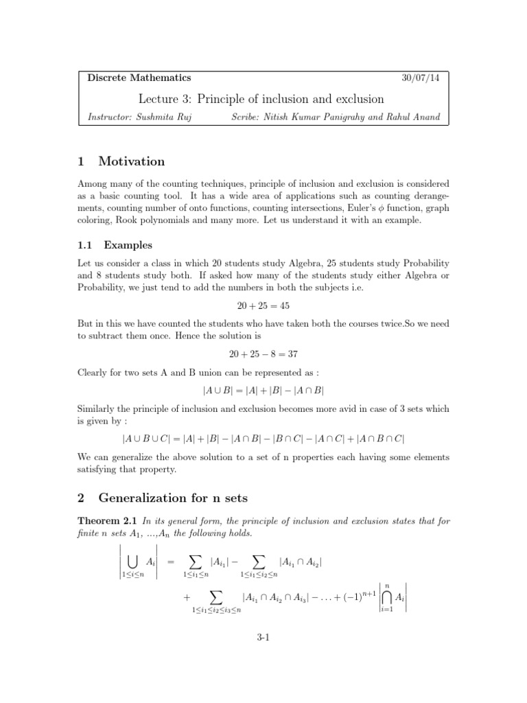 Inclusion-Exclusion Principle Explained | PDF | Mathematical Analysis ...