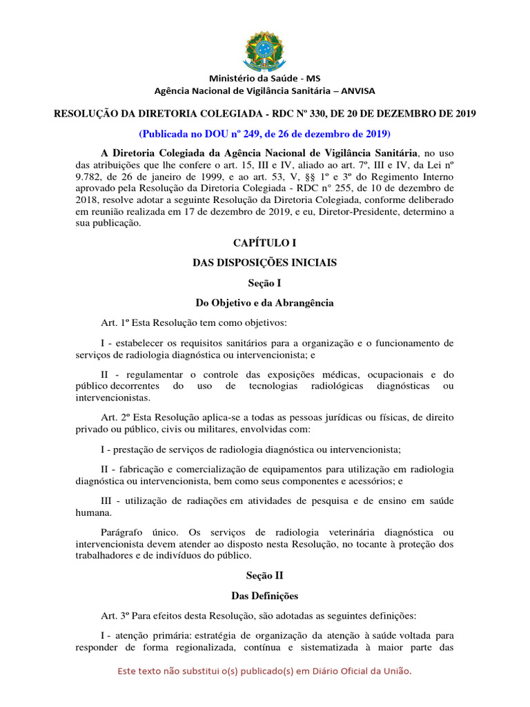 Requisitos da RDC 330/2019 para Radiologia | PDF | Metrologia | Radiologia