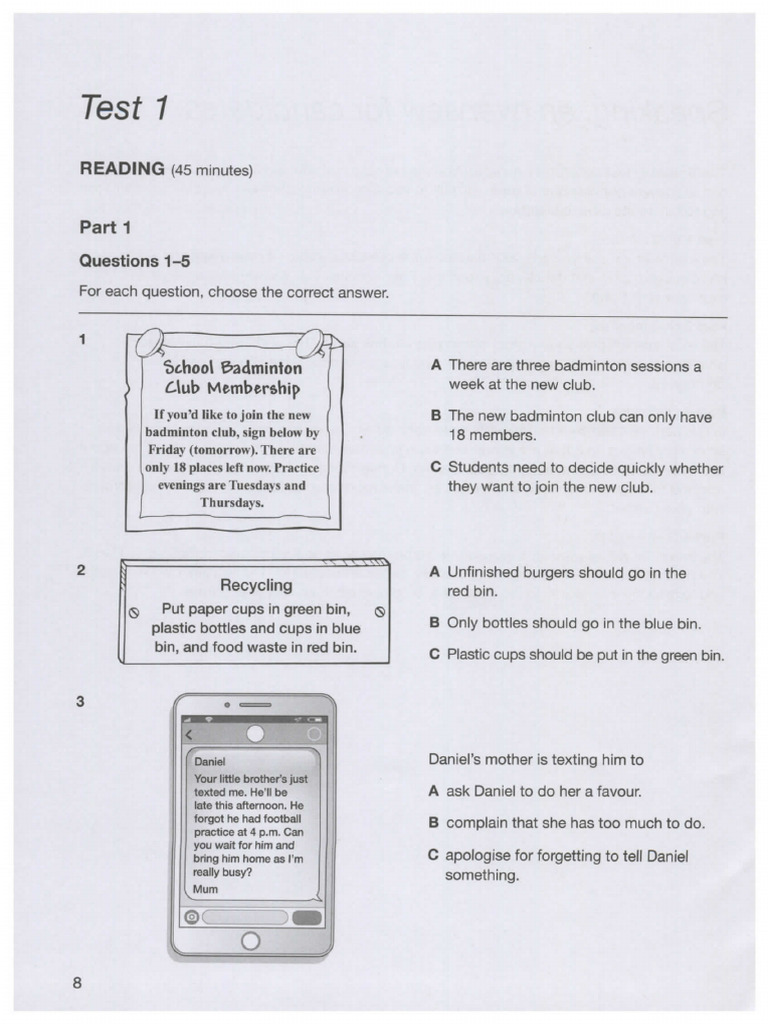 Pet Test 1 Reading Pdf
