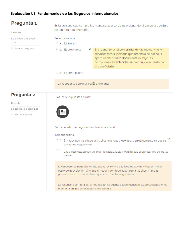 Evaluación U3 - Fundamentos de Los Negocios Internacionales | PDF ...
