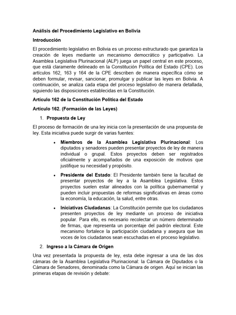 Análisis Del Procedimiento Legislativo en Bolivia | PDF | Legislador