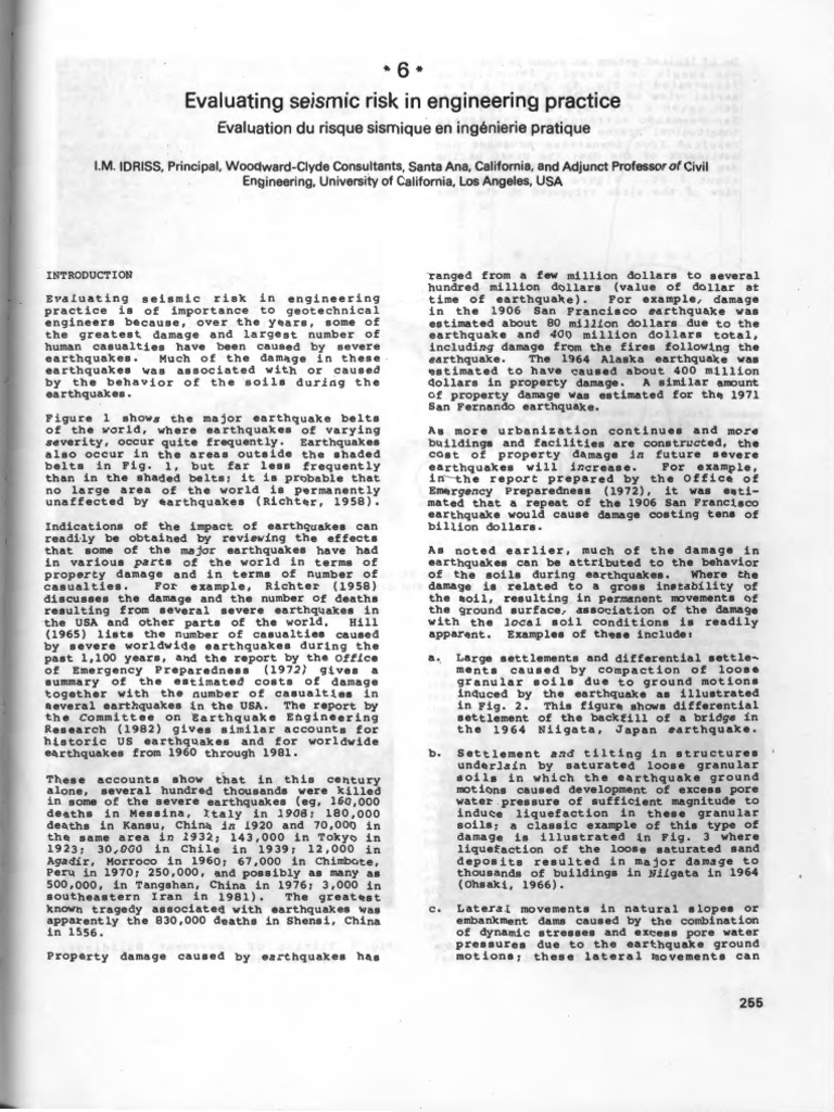 Idriss Seismic Risk 1985 Pdf
