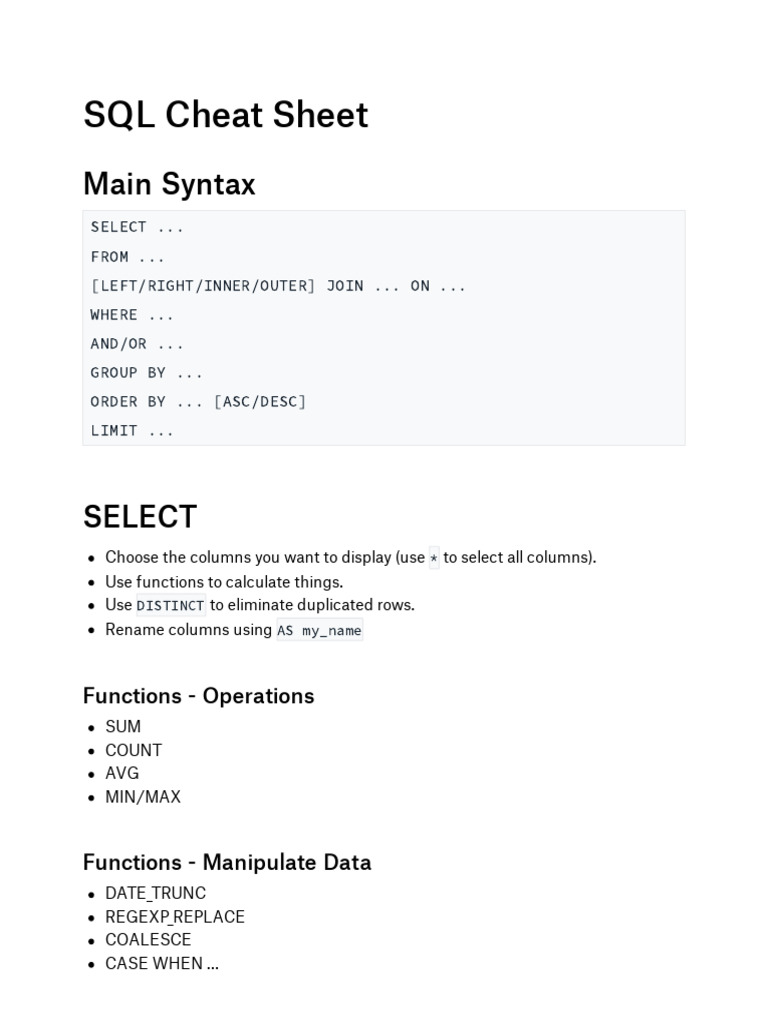 SQL_Cheat_Sheet | PDF | Computer Data | Computing