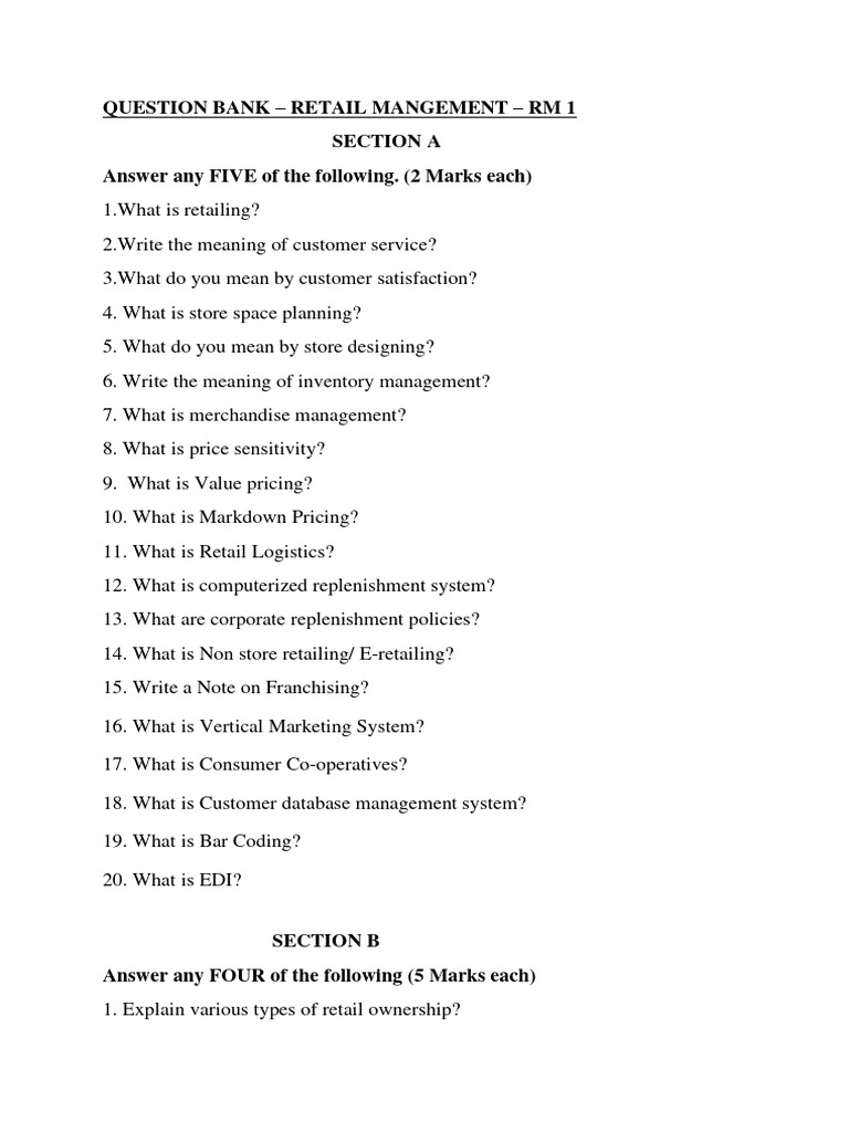 Retail Management Question Bank | PDF | Retail | Pricing