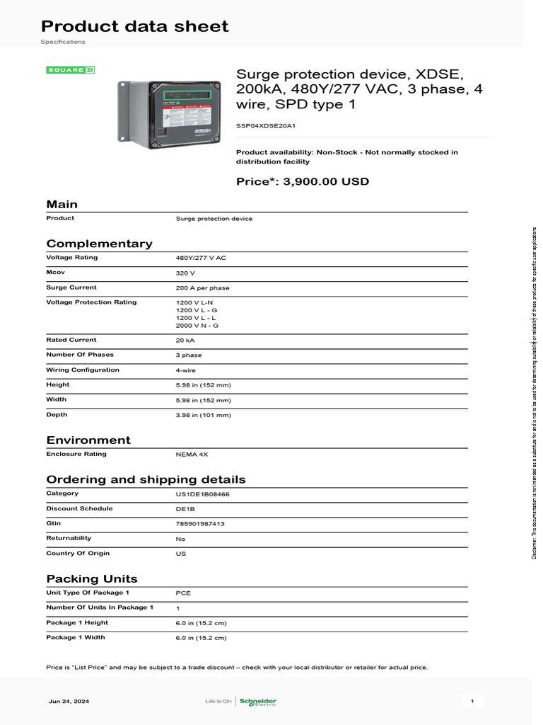 Square D Surge Protection Device SSP04 | PDF | Electricity | Electrical ...