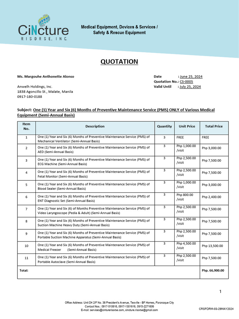 PMS Quotation For Cavite Naval Hospital | PDF | Wellness | Science ...