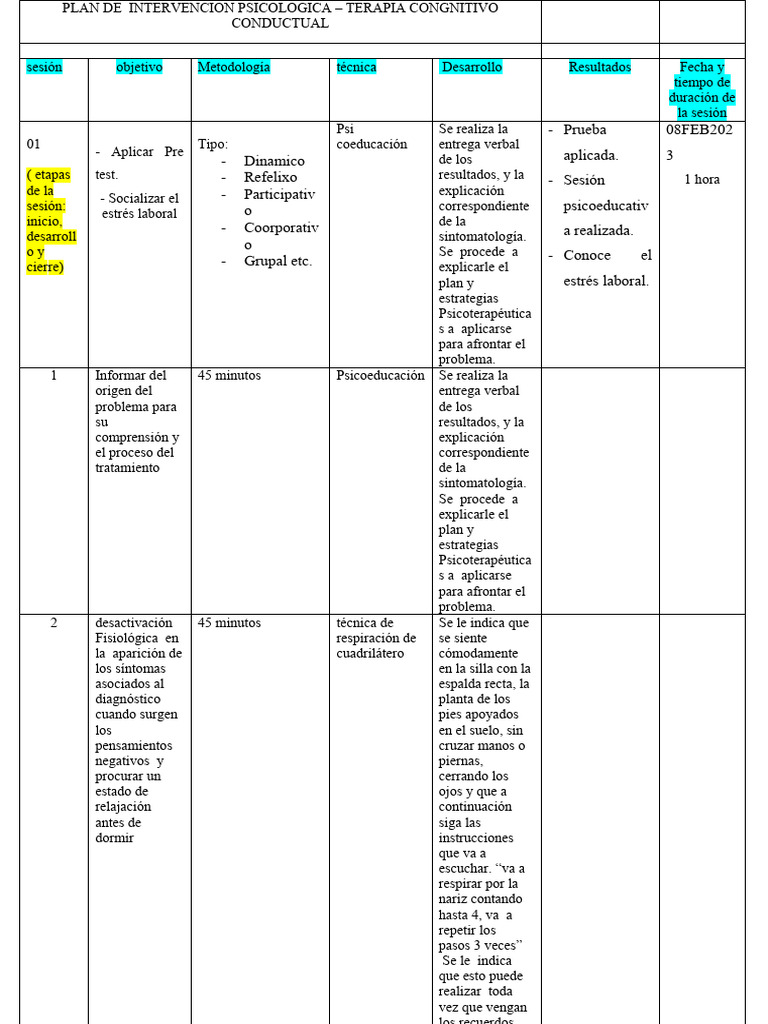 Modelo Plan de Intervencion Psicologica | PDF | Psicoterapia | Sicología