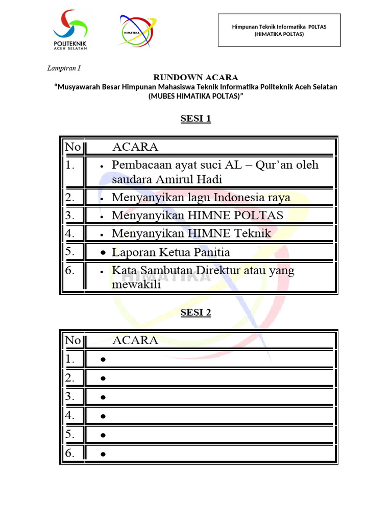 Rundown MUBES HIMATIKA POLTAS | PDF