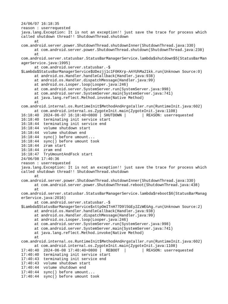 Android Shutdown and Reboot Logs | PDF | Java (Programming Language ...