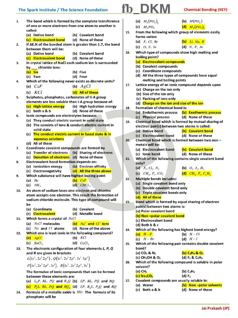 Chemical Bonding (KEY) | PDF