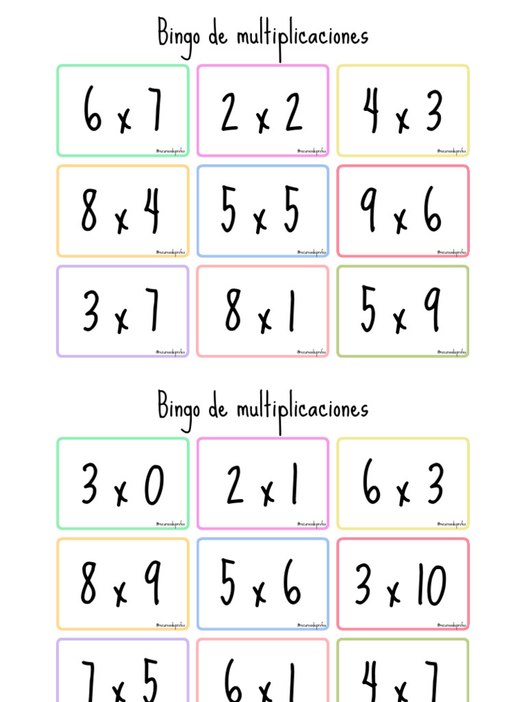 Bingo De Multiplicaciones Modelo 1 Pdf