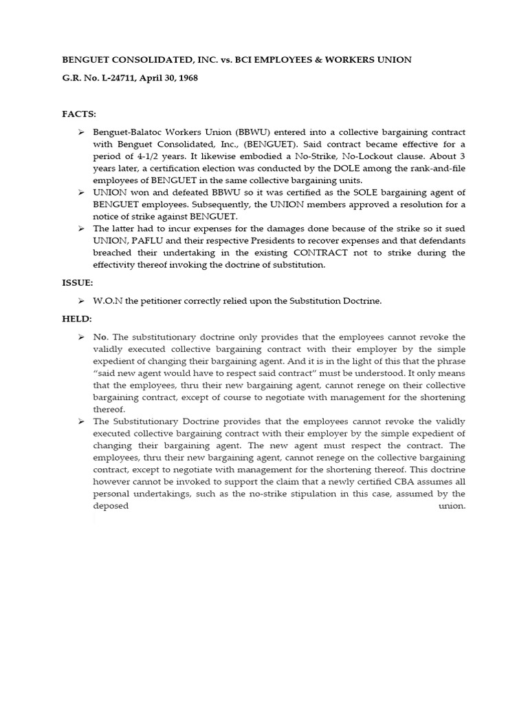 Benguet vs. Union: Substitution Doctrine Explained | PDF