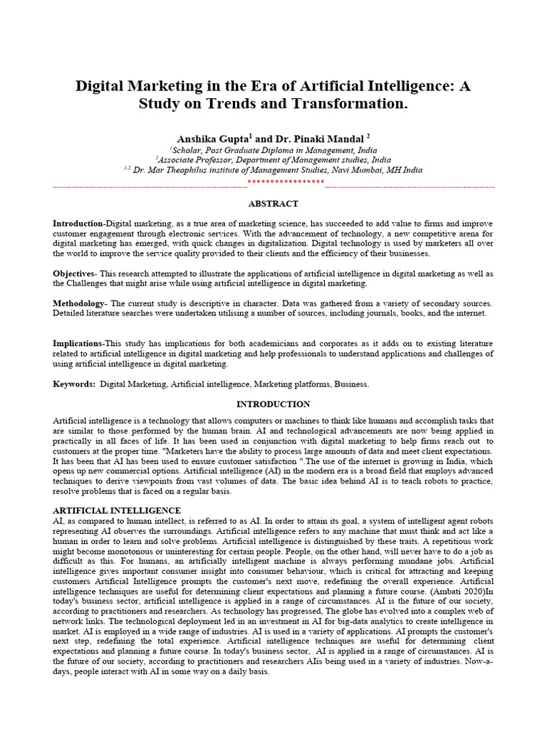 Digital Marketing In The Era Of Artificial Intelligence Pdf