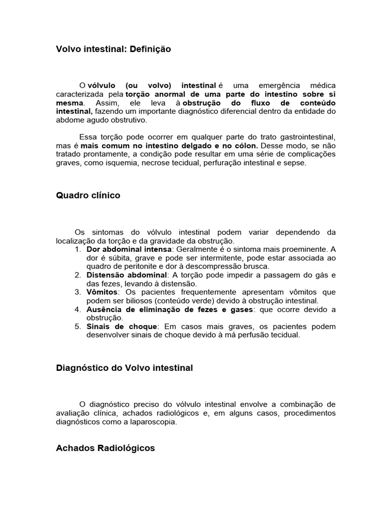 Vólvulo Intestinal: Sintomas e Tratamento | PDF | Remédio | Doenças e ...