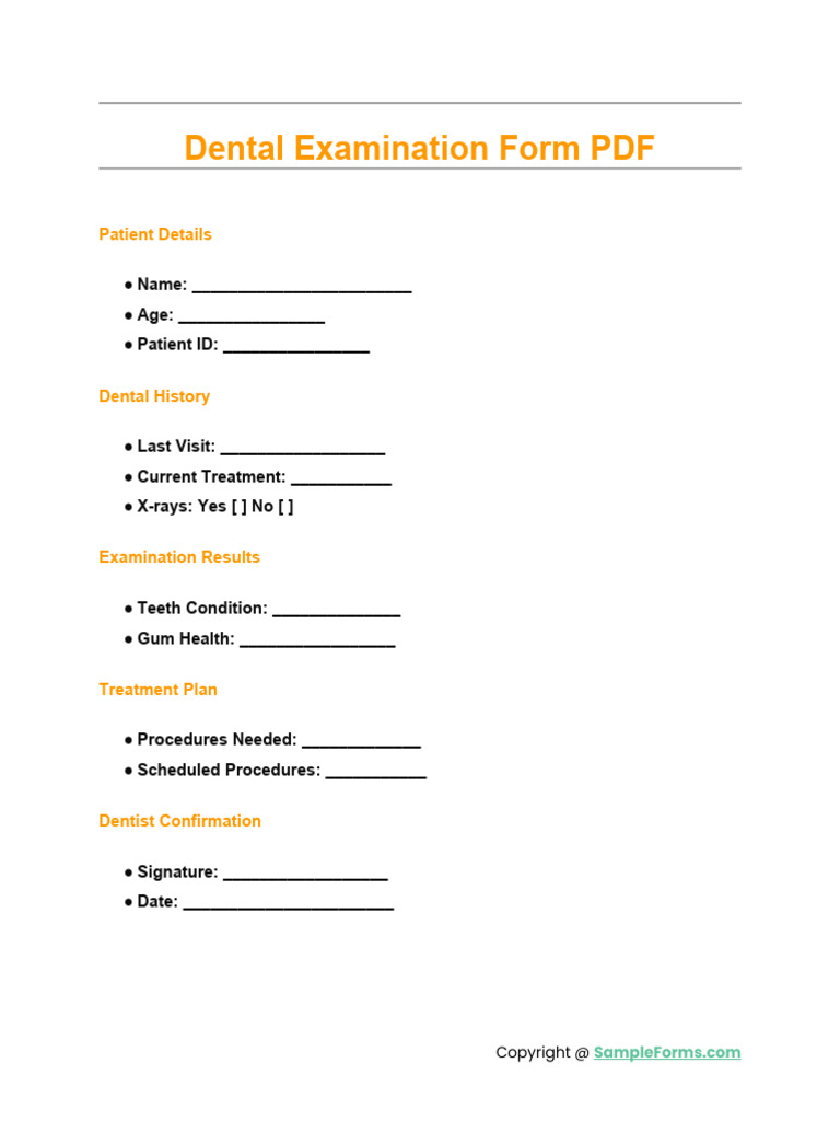Dental Examination Form PDF PDF