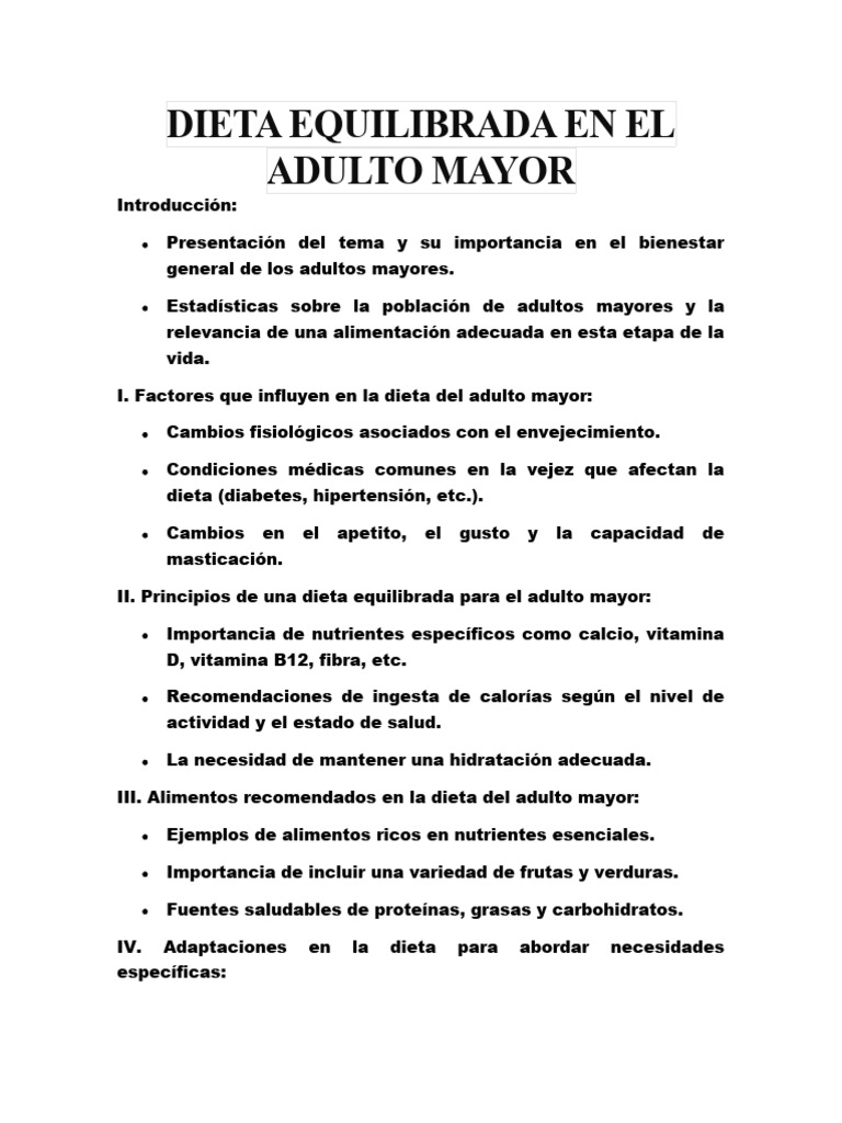 Dieta Equilibrada para Adultos Mayores | PDF | Dieta | Vejez